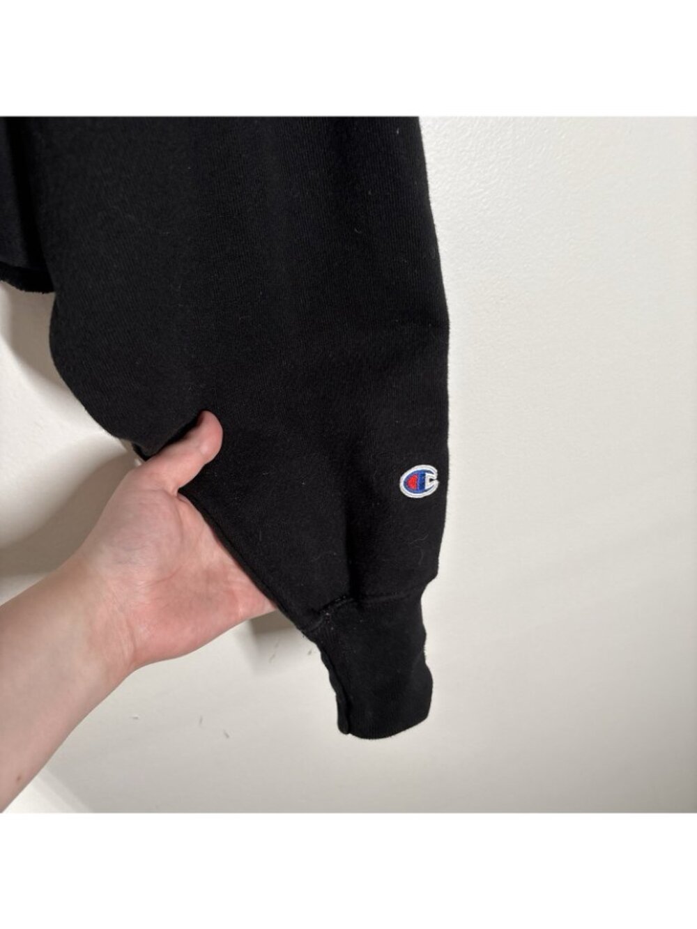 Champion Women Size M Black Y2K 90s Logo Reverse Weave Cropped Hoodie - Picture 6 of 10